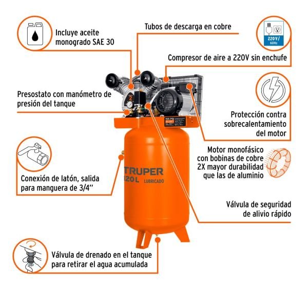 Compresor Lubricado de Banda 120L Truper 4