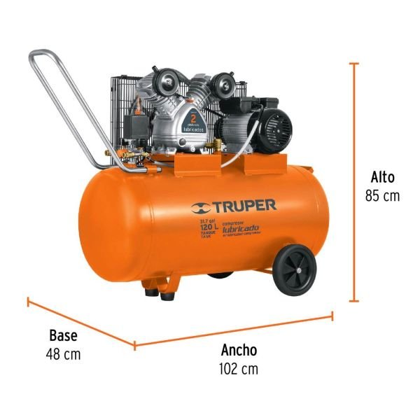 Compresor Lubricado de Banda Horizontal 120L Truper 2